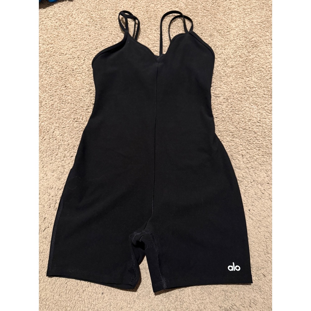Alo Yoga Alosoft Suns Out Romper Black Double Strap Bodysuit Small